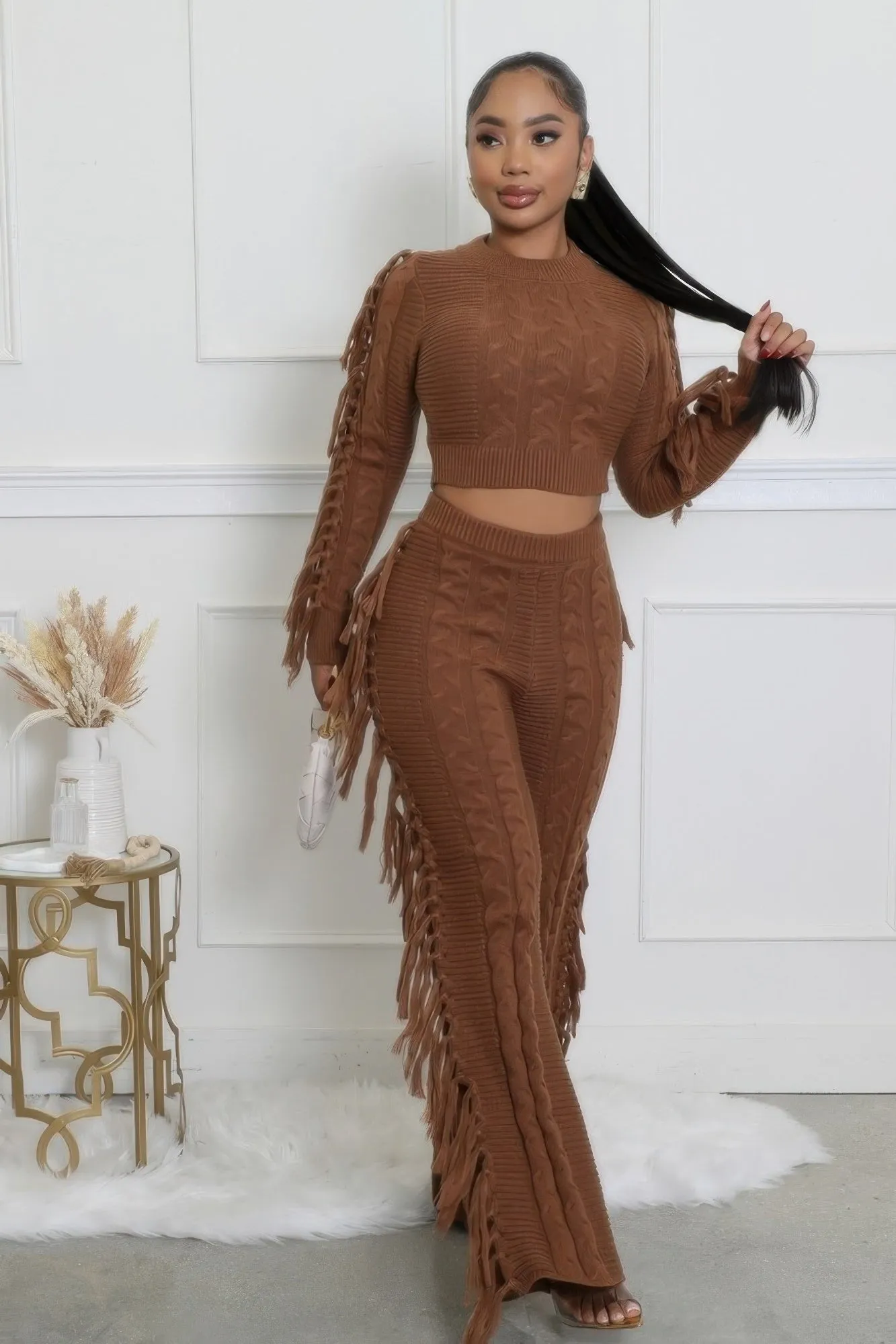 Fringed Knitted Pant Set