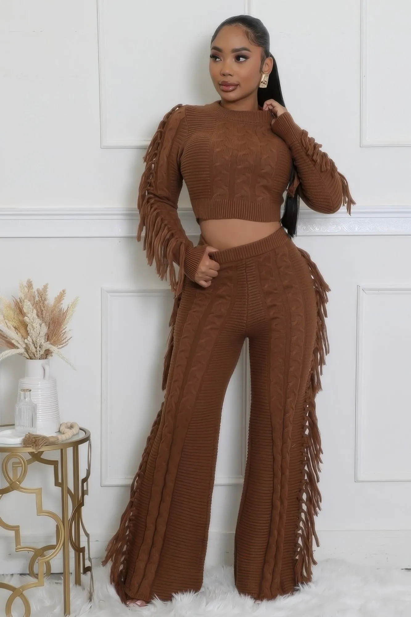 Fringed Knitted Pant Set