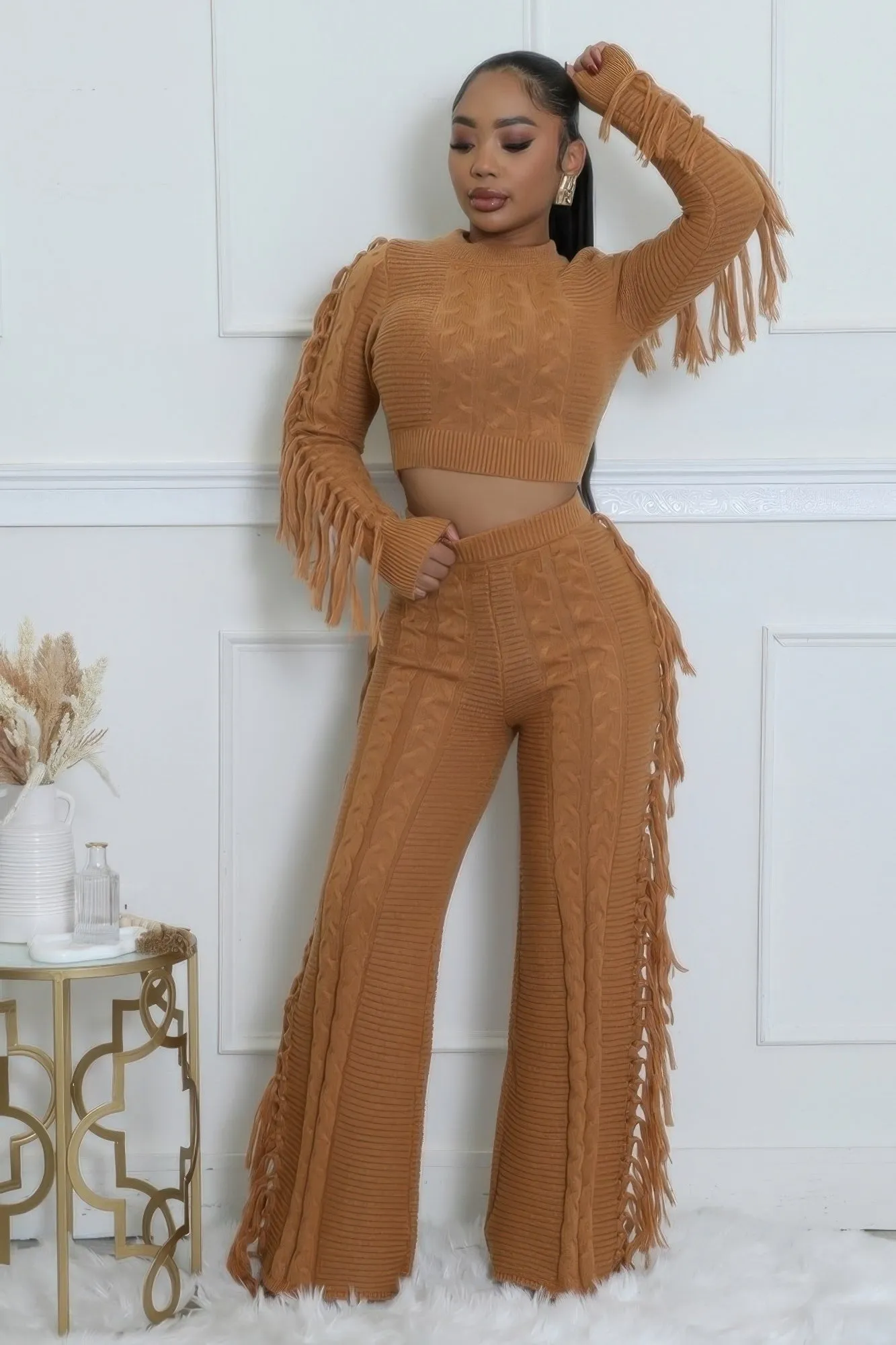 Fringed Knitted Pant Set