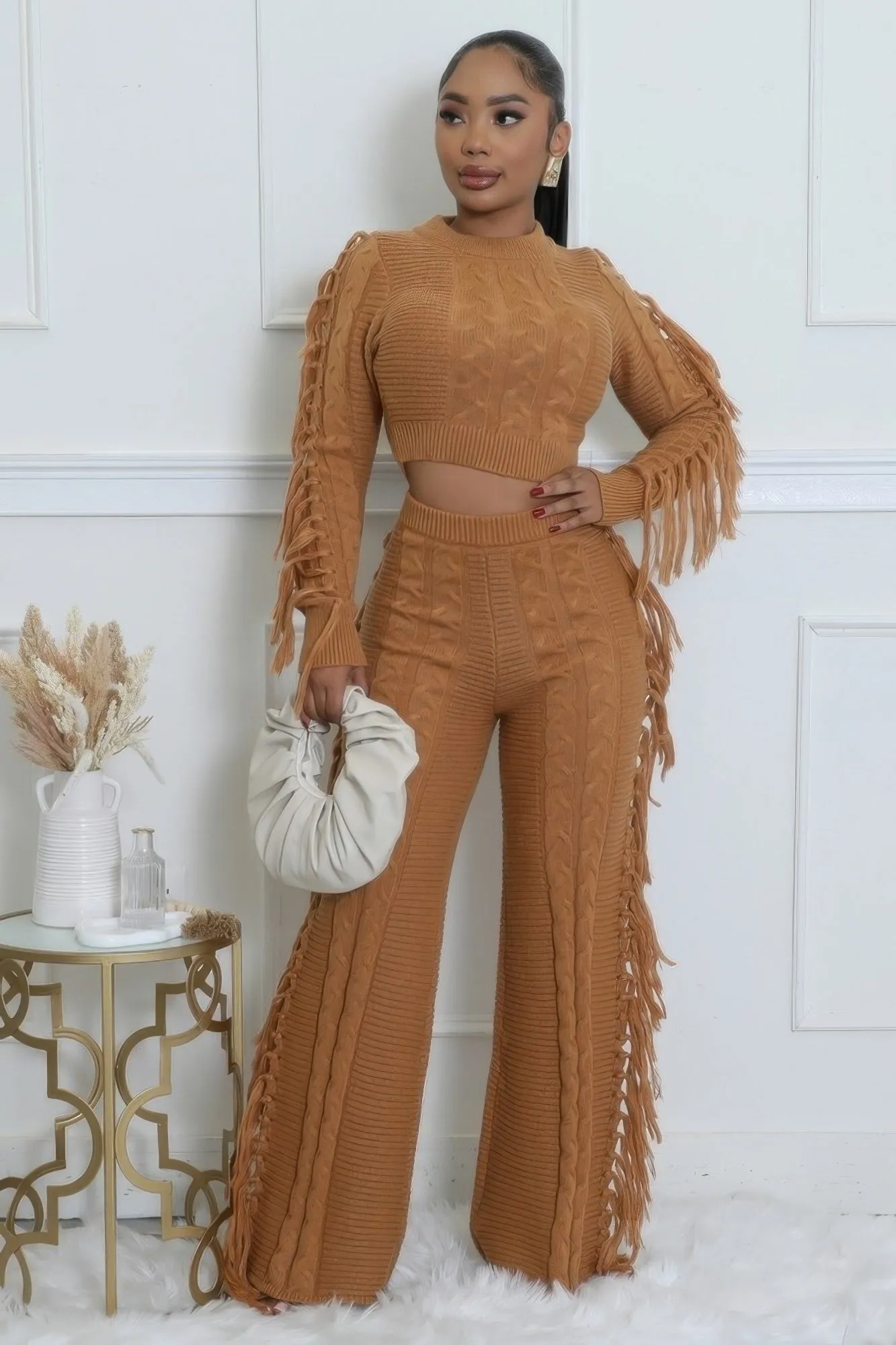 Fringed Knitted Pant Set