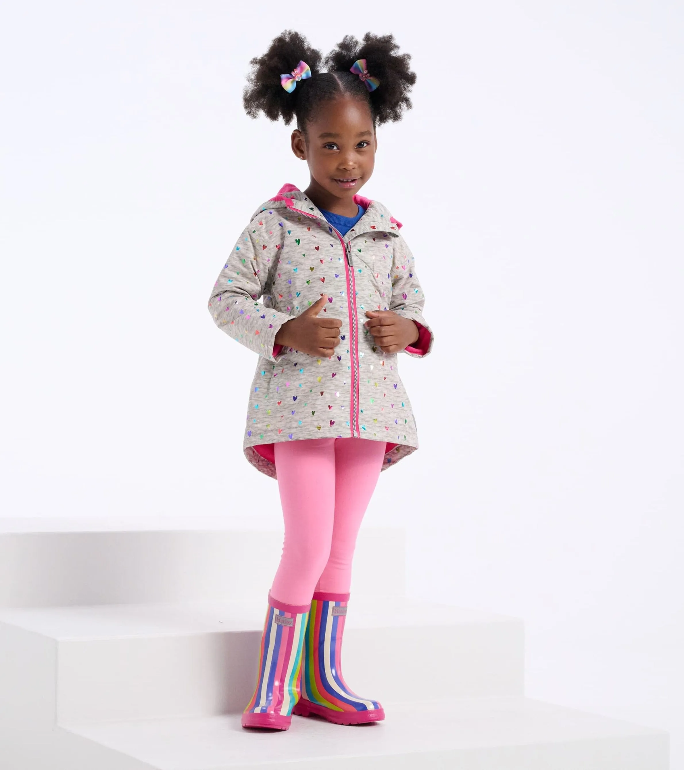 Girls Confetti Hearts Zip-Up Lightweight Rain Jacket