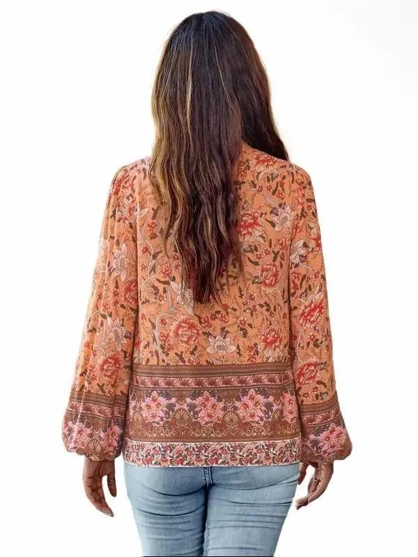 Gorgeous Floral Print V Neck Blouse