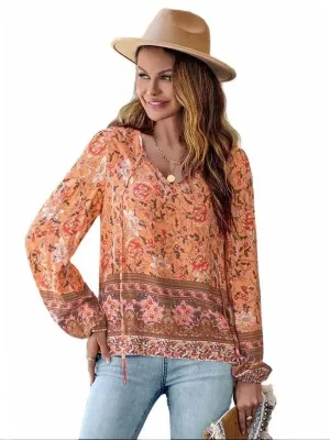 Gorgeous Floral Print V Neck Blouse