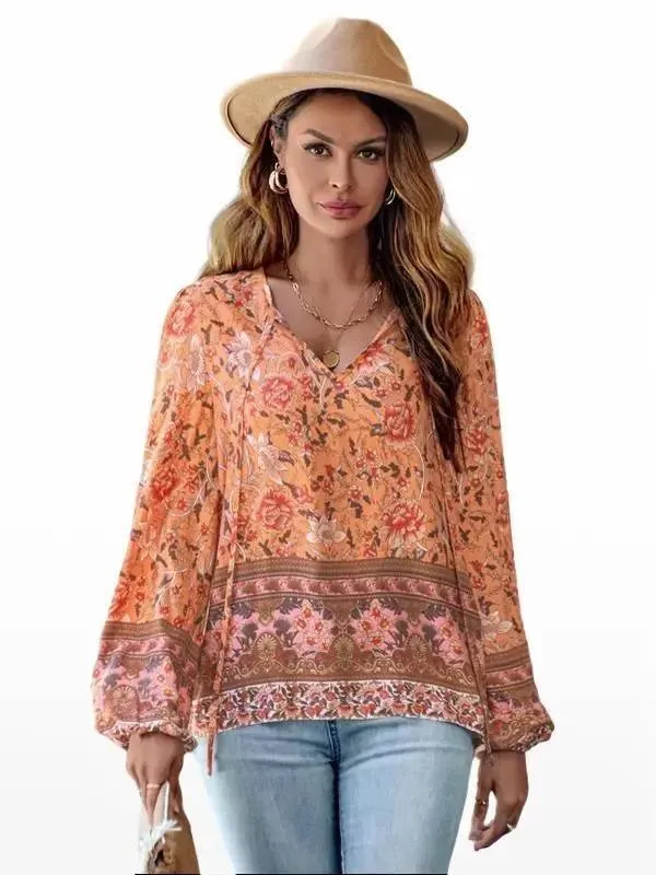 Gorgeous Floral Print V Neck Blouse