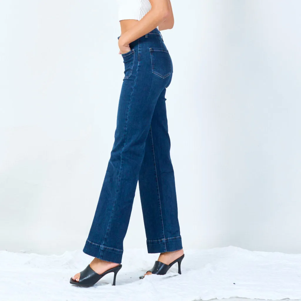 High-waisted wide-leg denim pants with front pockets wholesale