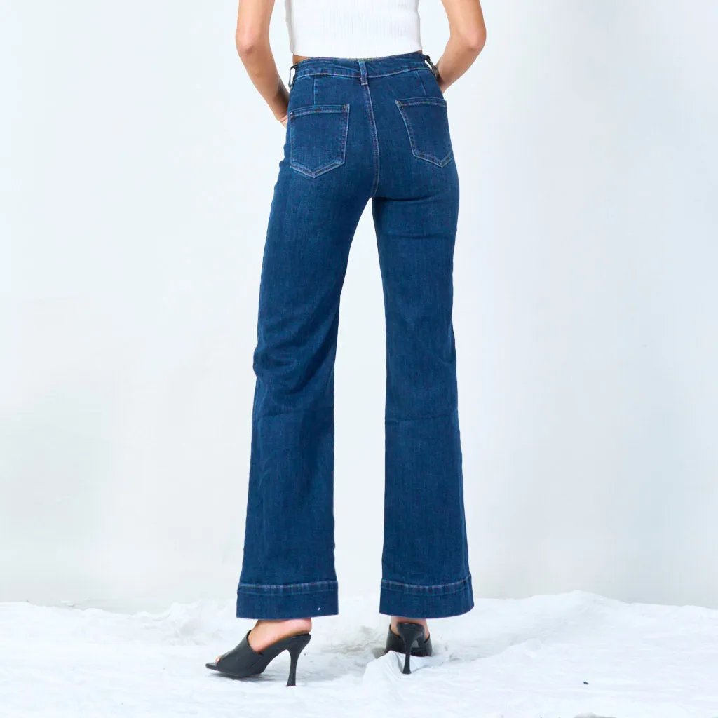 High-waisted wide-leg denim pants with front pockets wholesale