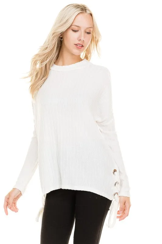 Home for the Weekend Side Lace-Up Ribbed Top
