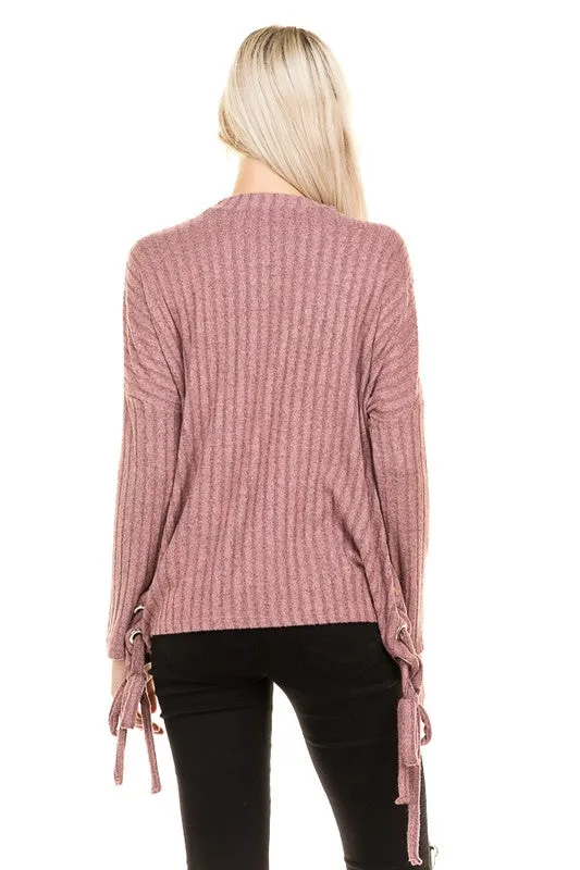 Home for the Weekend Side Lace-Up Ribbed Top