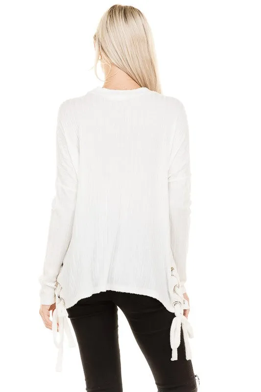 Home for the Weekend Side Lace-Up Ribbed Top