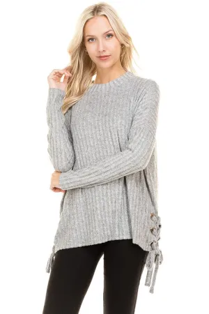 Home for the Weekend Side Lace-Up Ribbed Top
