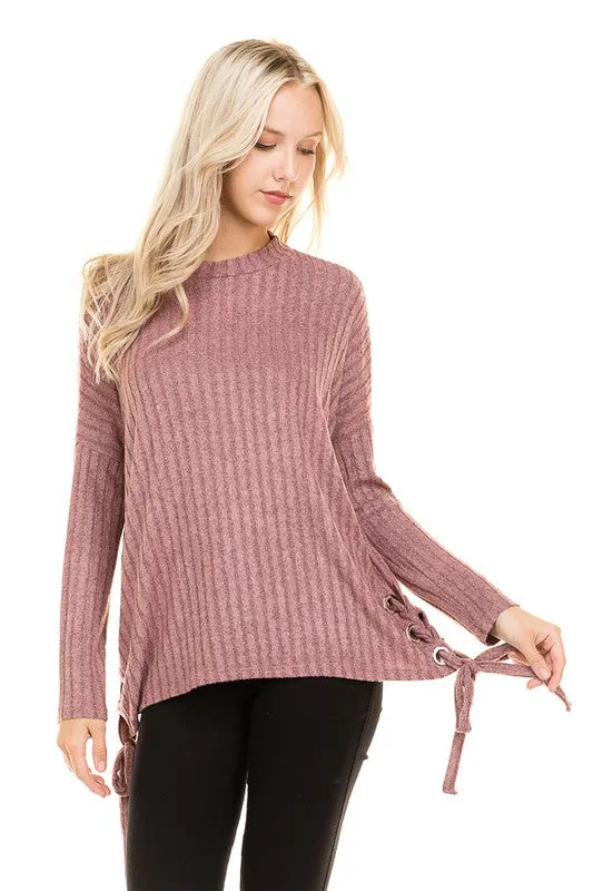 Home for the Weekend Side Lace-Up Ribbed Top