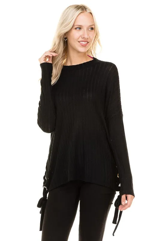 Home for the Weekend Side Lace-Up Ribbed Top