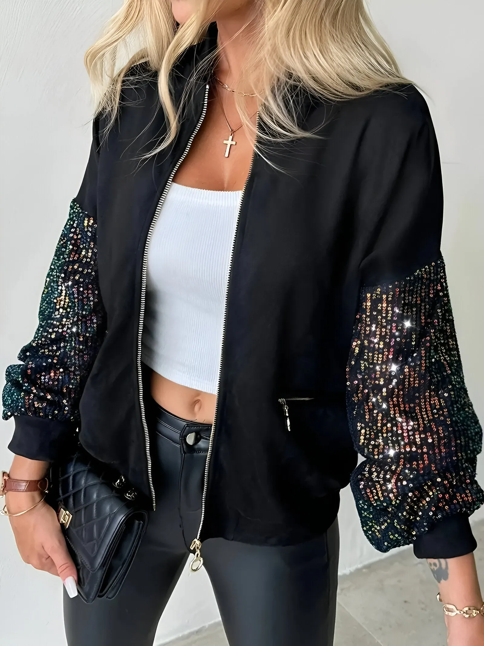 Ivyshape | Cozy Knit Jacket With High Collar And Zipper