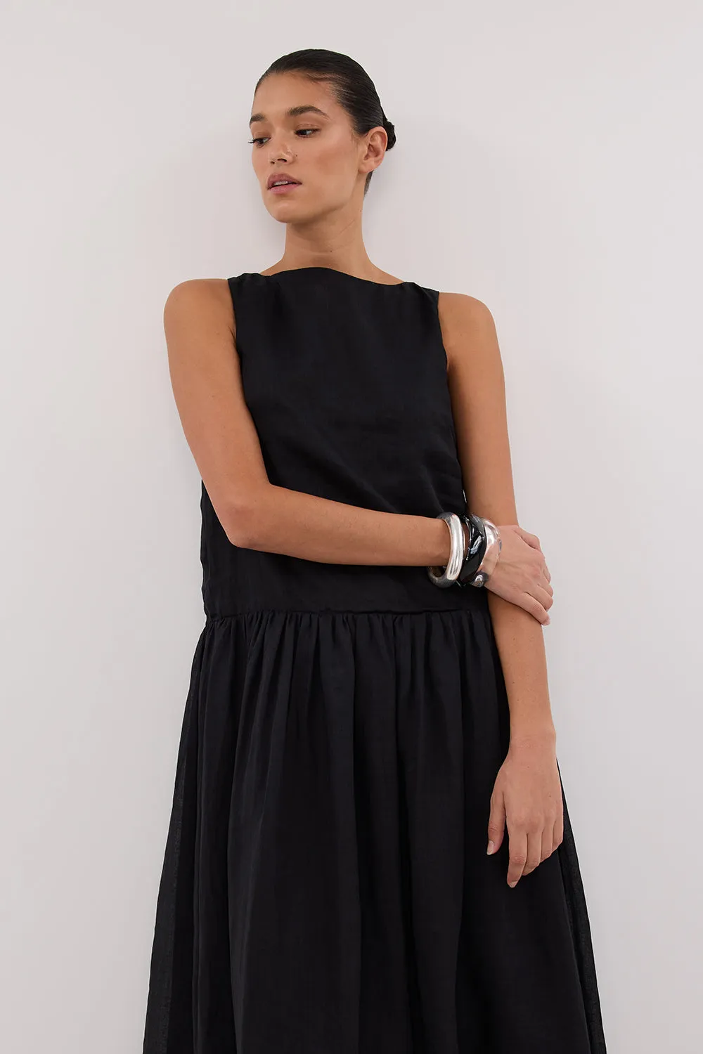 JACQUES BLACK RAMIE MIDI DRESS