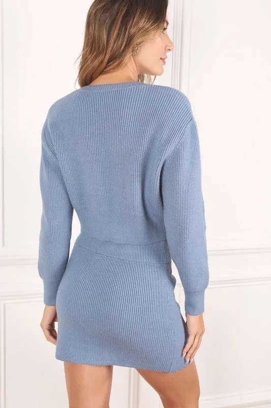 Knit Crop Top And Skirt Set