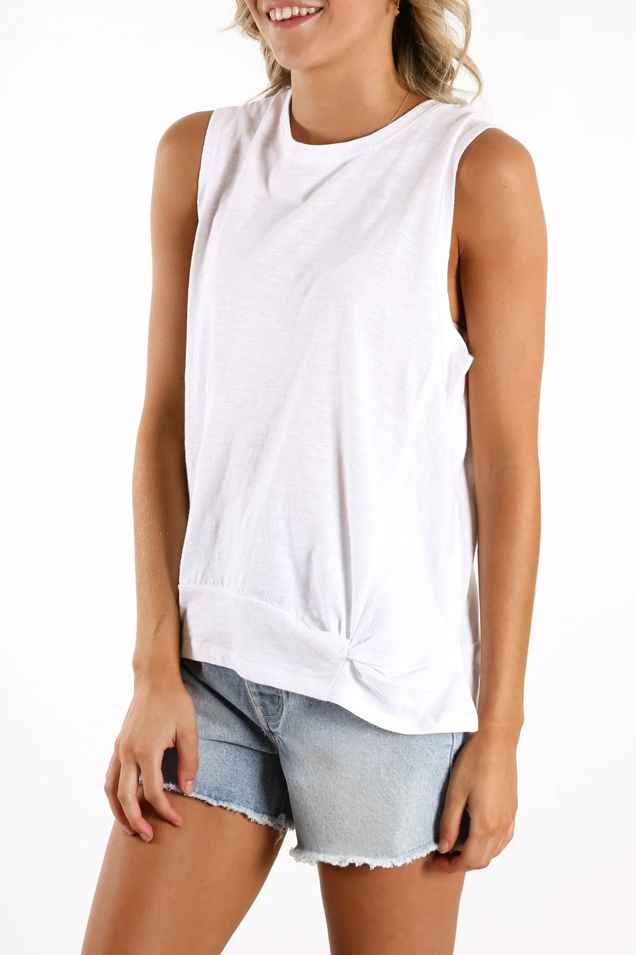 Knot Front Crop Tank White