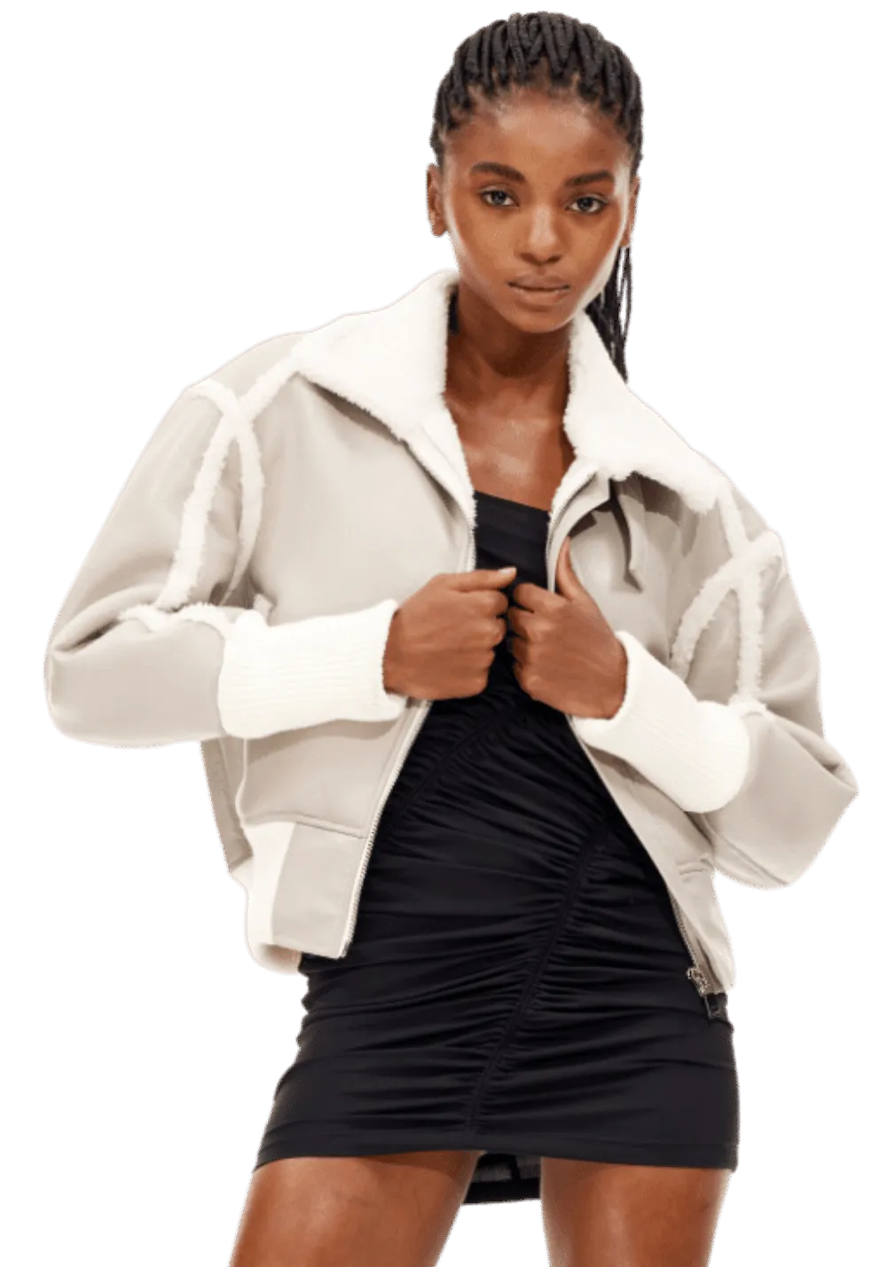 Leather and Fur Integrated Jacket