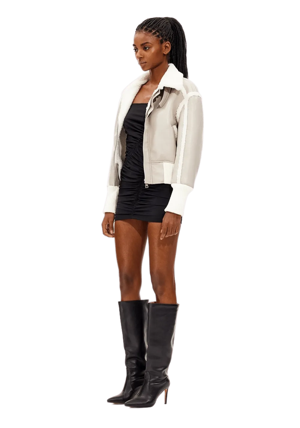 Leather and Fur Integrated Jacket