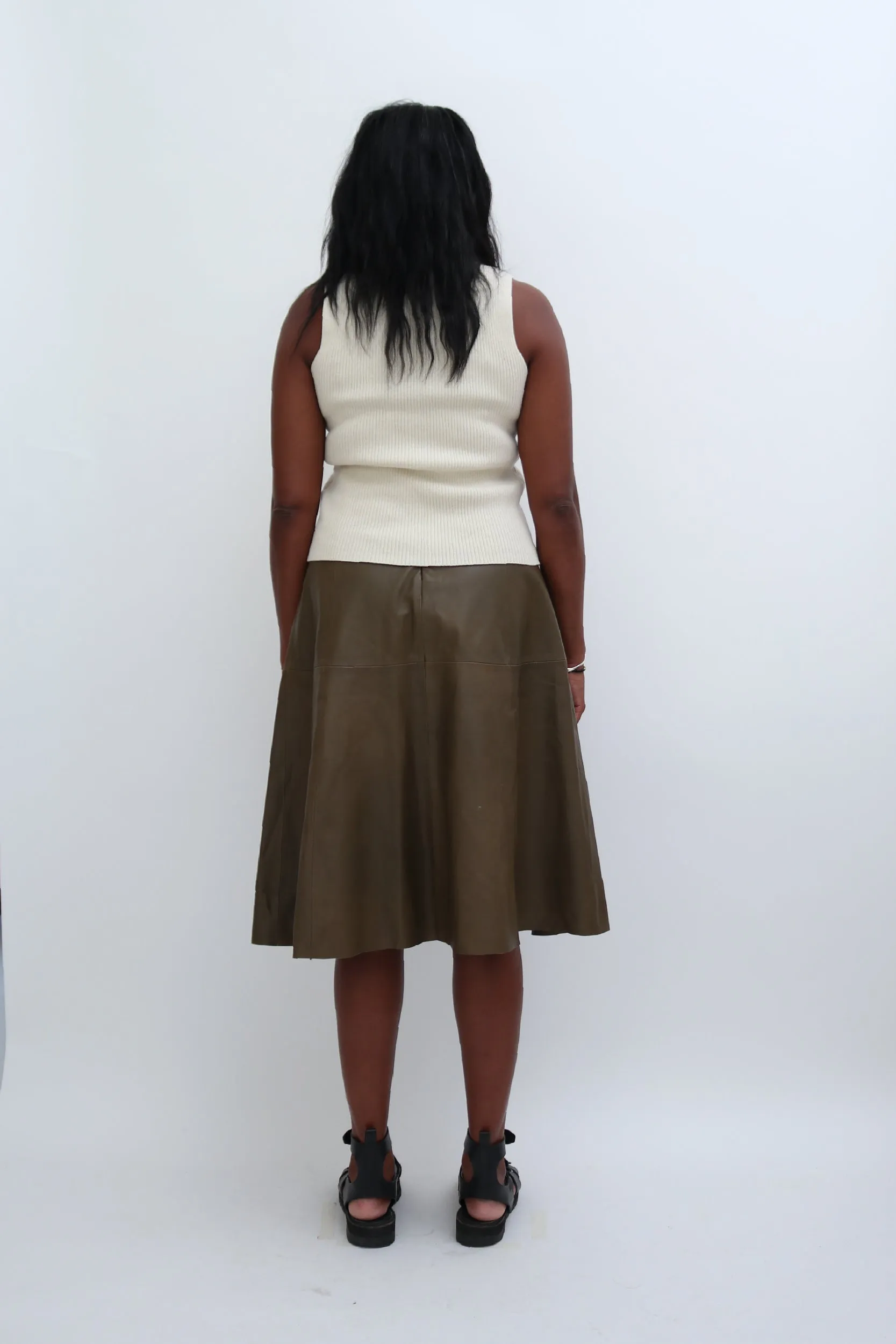 LEATHER MIDI SKIRT