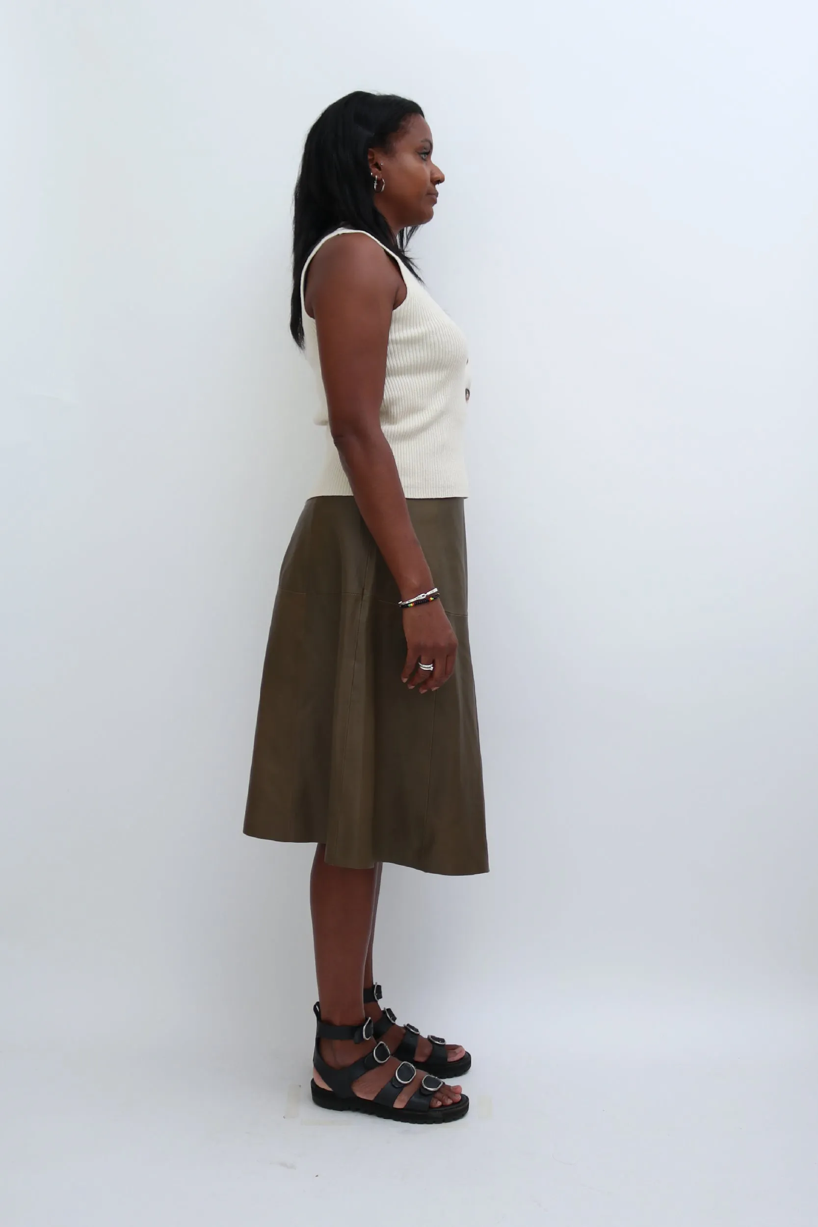 LEATHER MIDI SKIRT