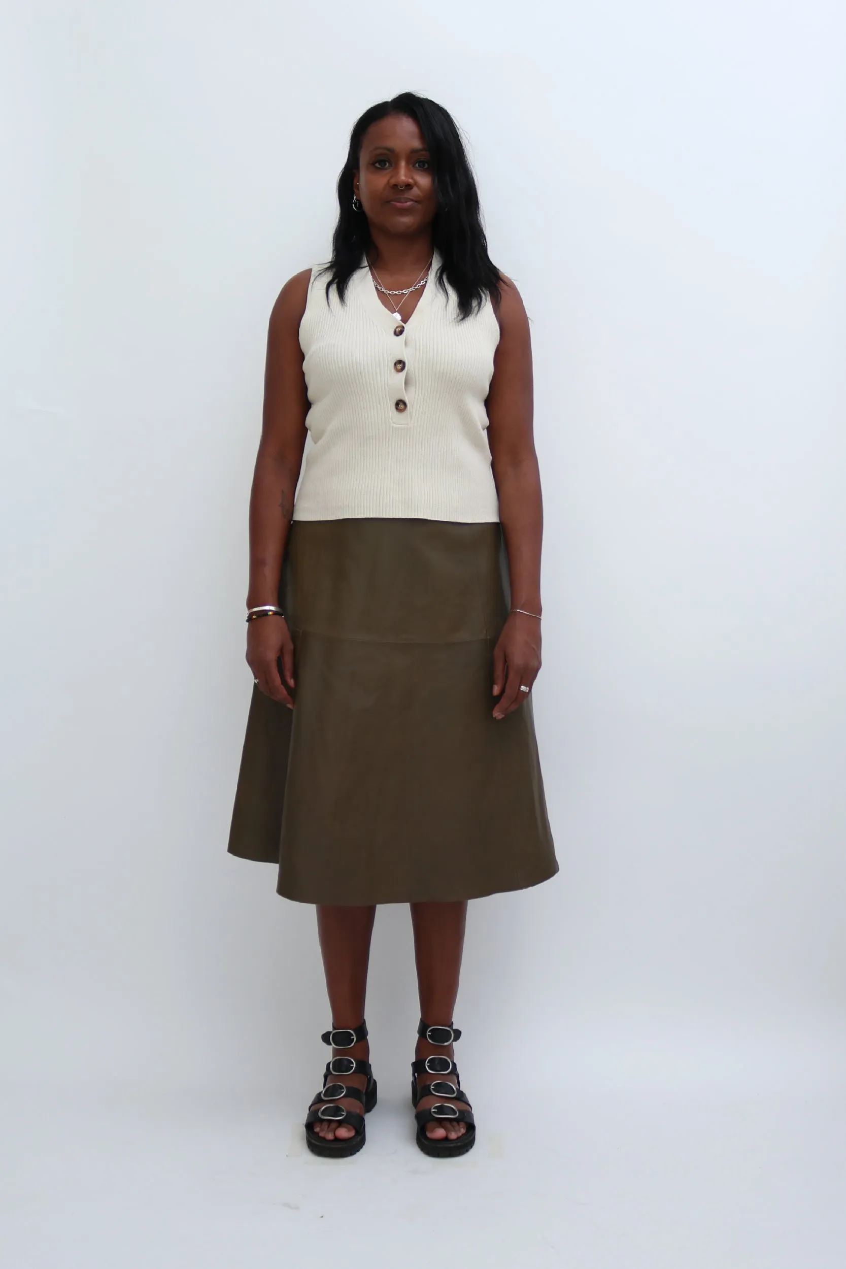LEATHER MIDI SKIRT