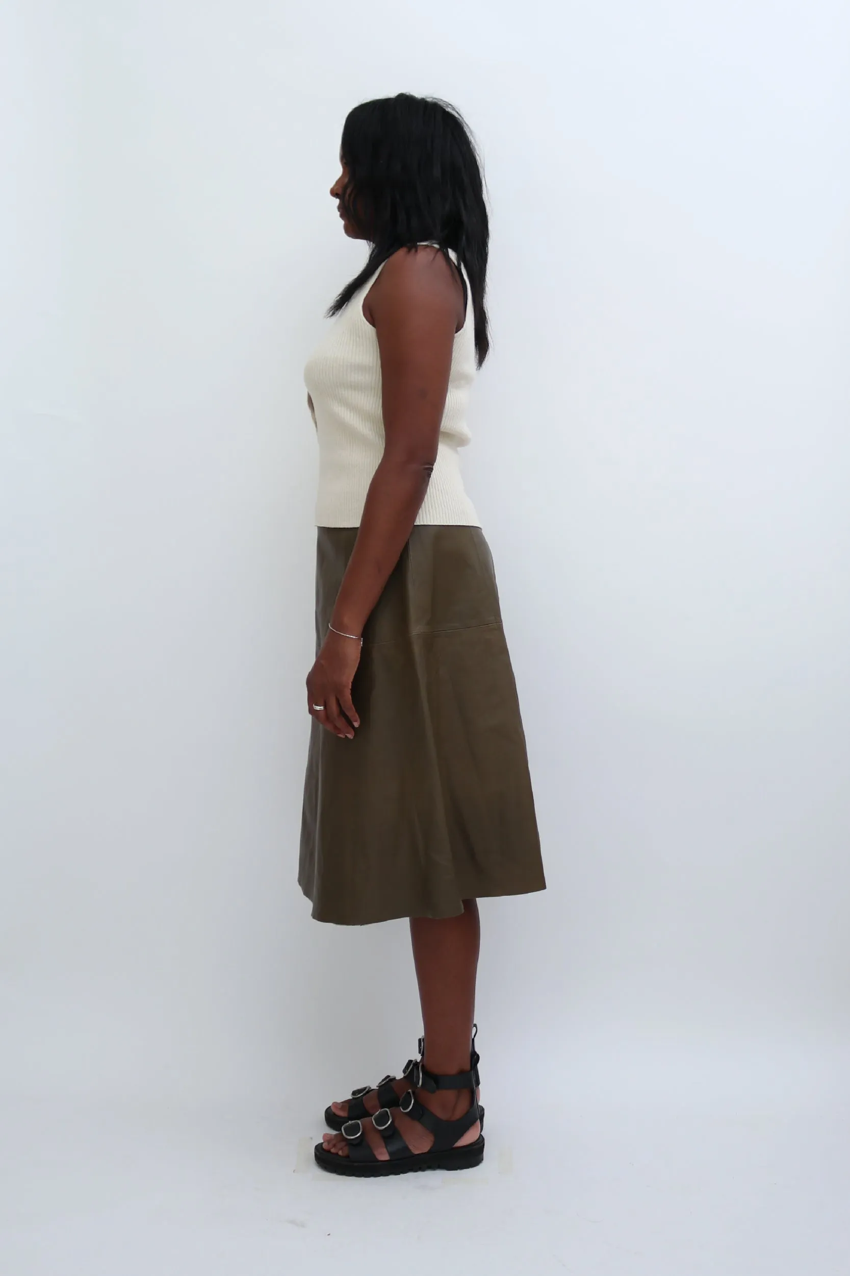 LEATHER MIDI SKIRT