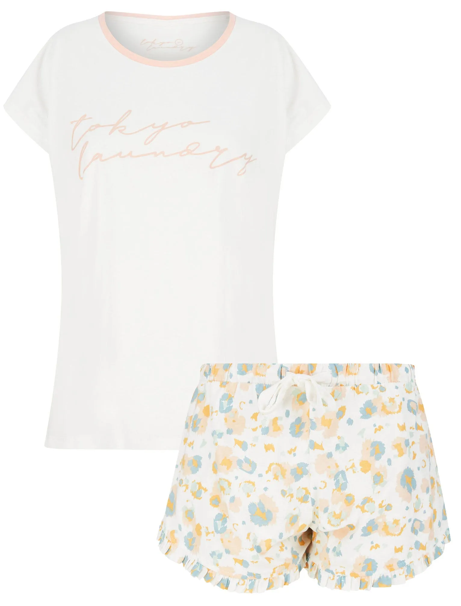 Leo Pastel Leopard Print 2 Pc Shortie Lounge Set in Coconut Milk - Tokyo Laundry