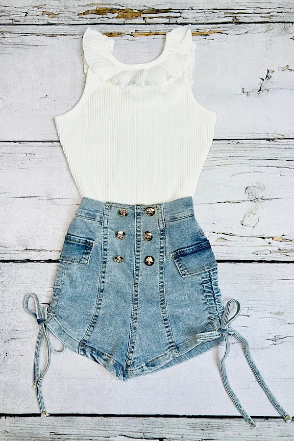 Light denim w/scrunch sides girl shorts
