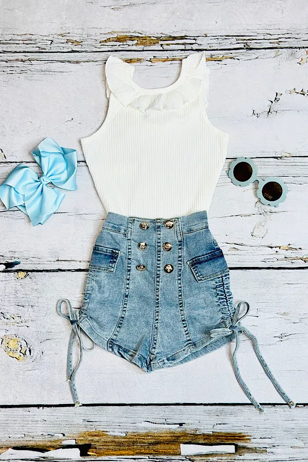 Light denim w/scrunch sides girl shorts