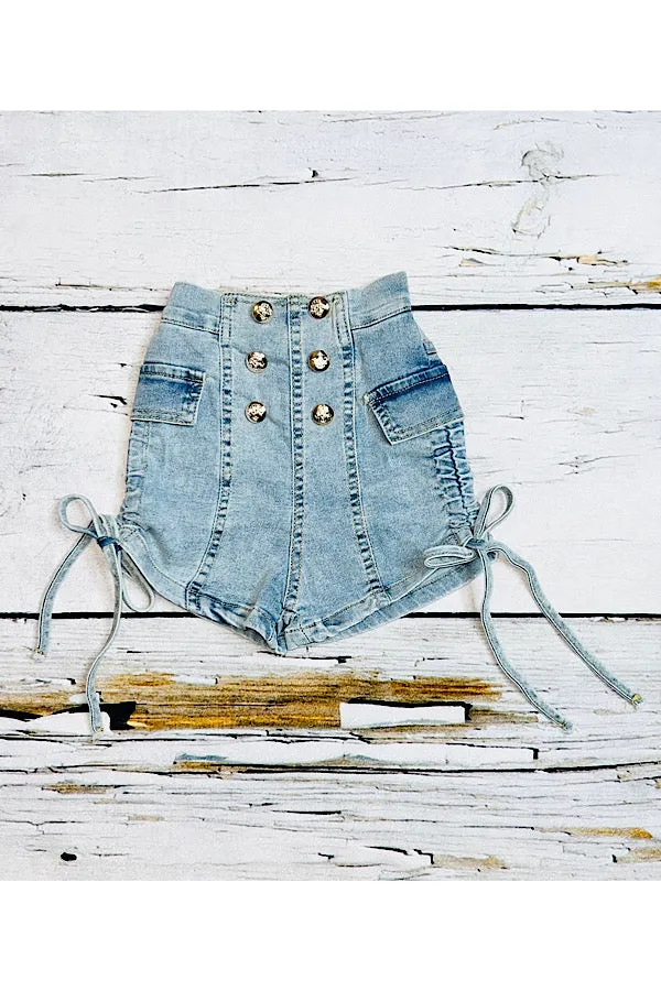 Light denim w/scrunch sides girl shorts