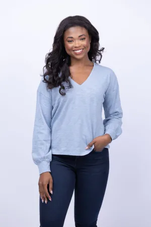 Lilla P Drop Shoulder V-Neck Tee in Slate Blue