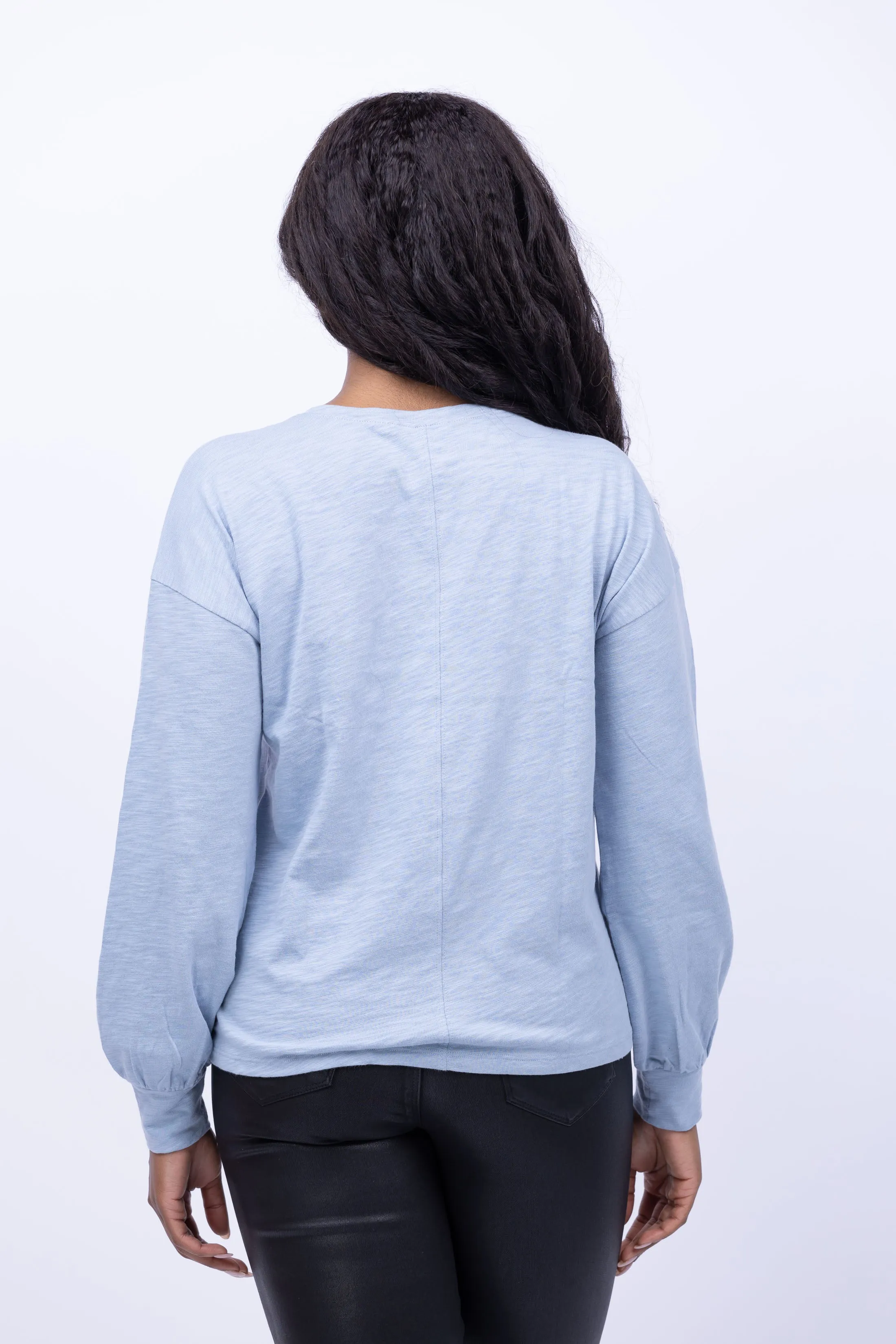 Lilla P Drop Shoulder V-Neck Tee in Slate Blue