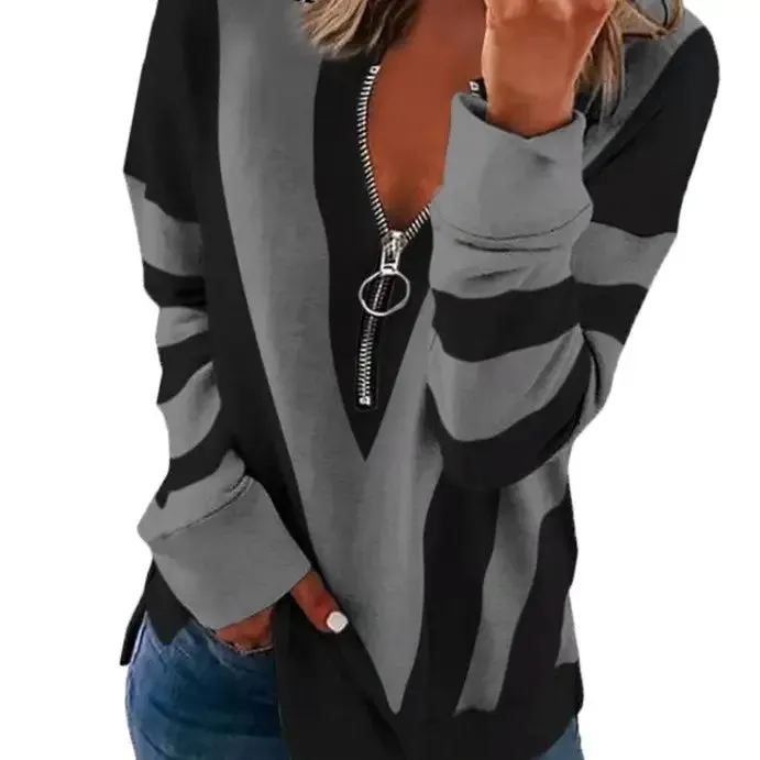 Long Sleeve Zipper Loose Sweater