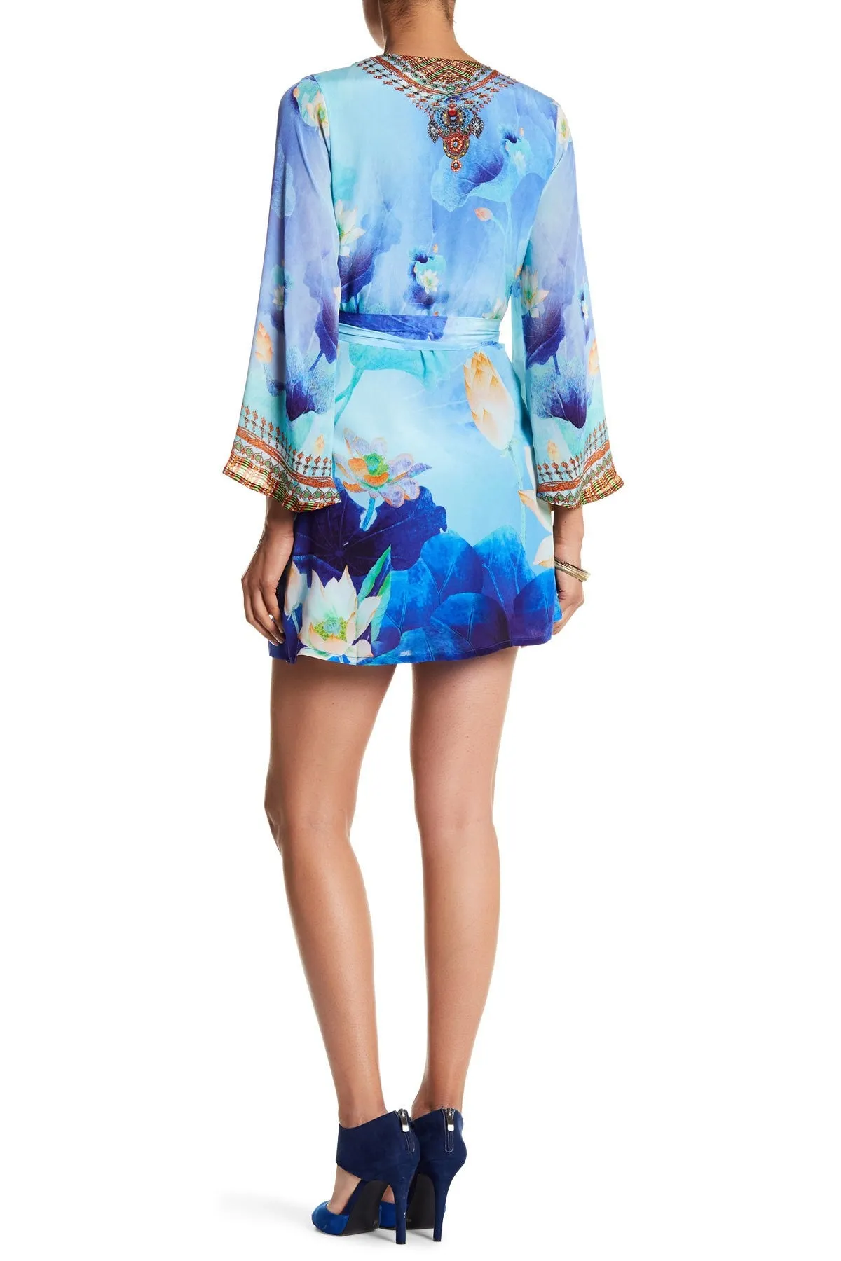 Lotus Azure Sleeve Short Wrap Dress