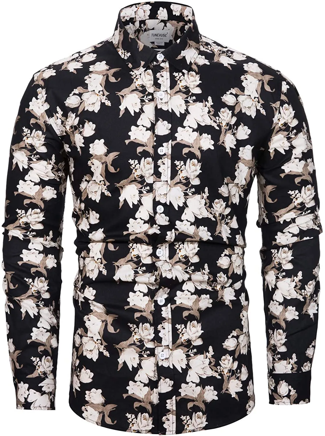 Men's Casual Mint Floral Long Sleeve Button Up Shirt