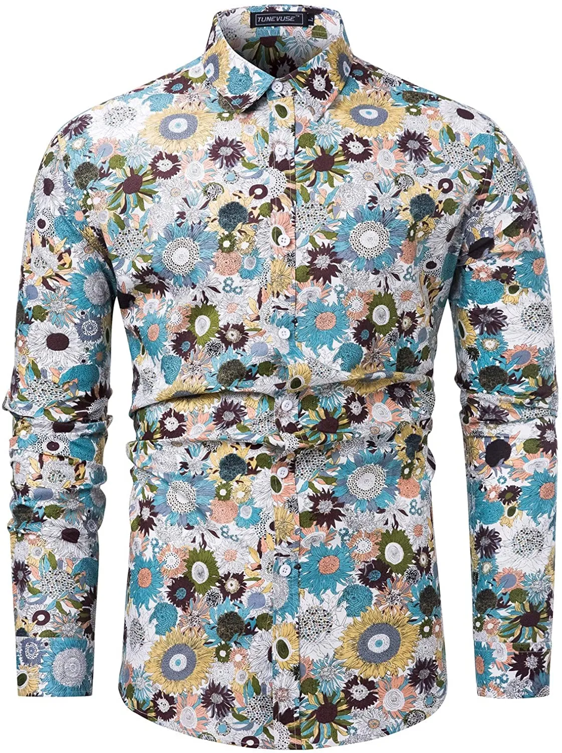 Men's Casual Mint Floral Long Sleeve Button Up Shirt