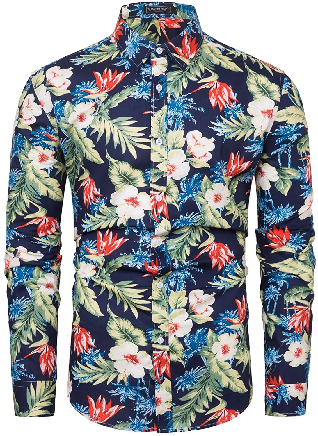 Men's Casual Mint Floral Long Sleeve Button Up Shirt