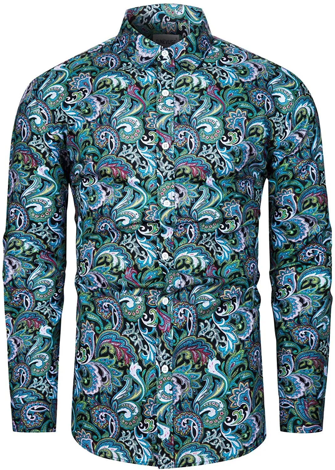 Men's Casual Mint Floral Long Sleeve Button Up Shirt
