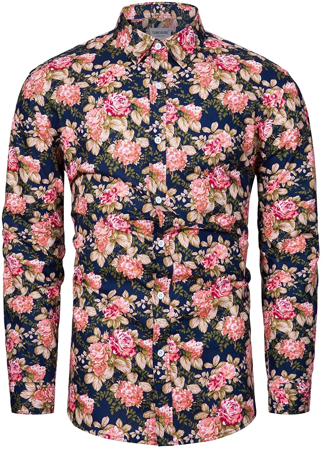 Men's Casual Mint Floral Long Sleeve Button Up Shirt