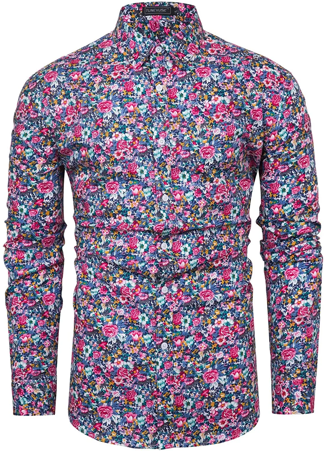 Men's Casual Mint Floral Long Sleeve Button Up Shirt
