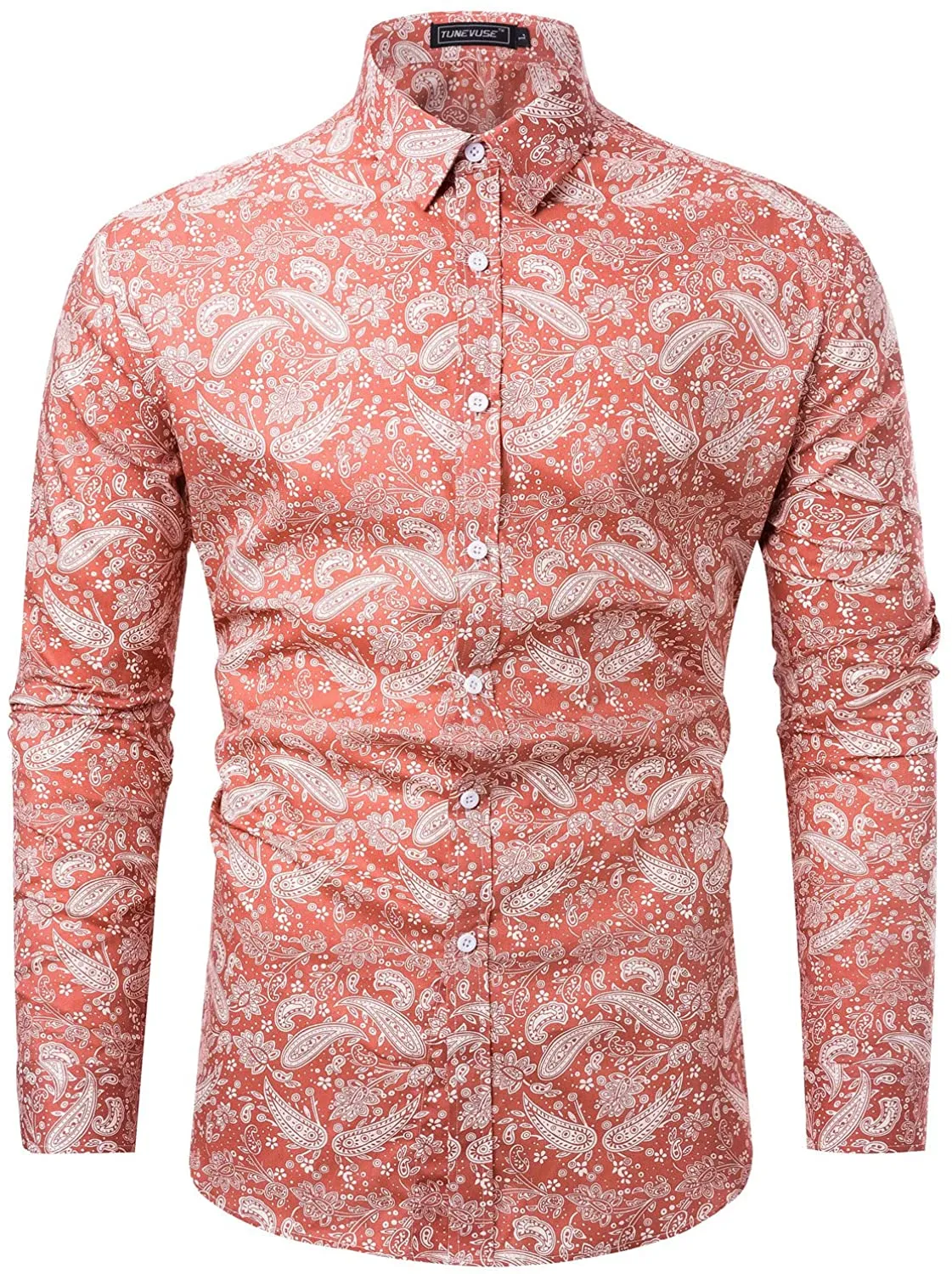 Men's Casual Mint Floral Long Sleeve Button Up Shirt