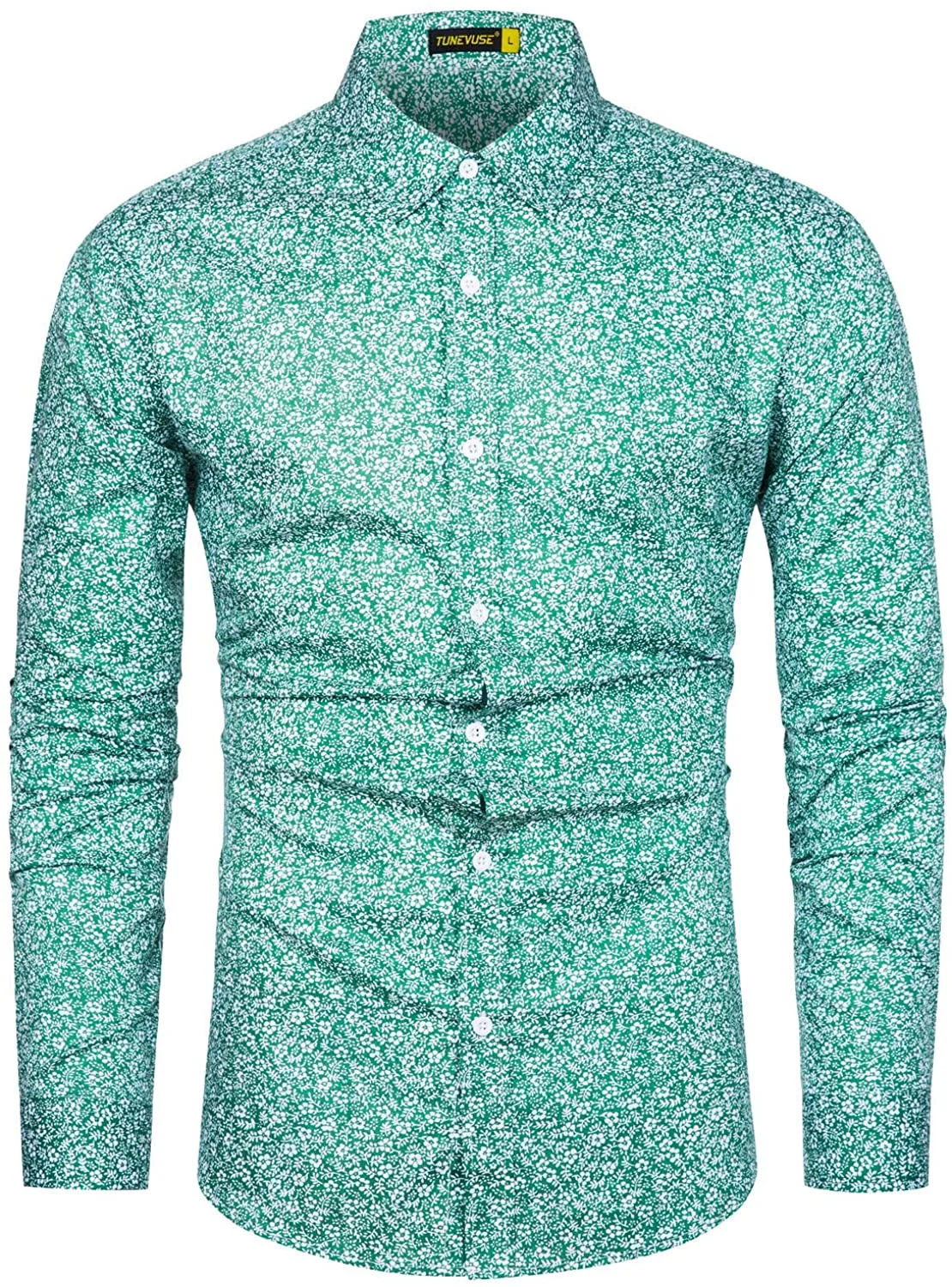 Men's Casual Mint Floral Long Sleeve Button Up Shirt