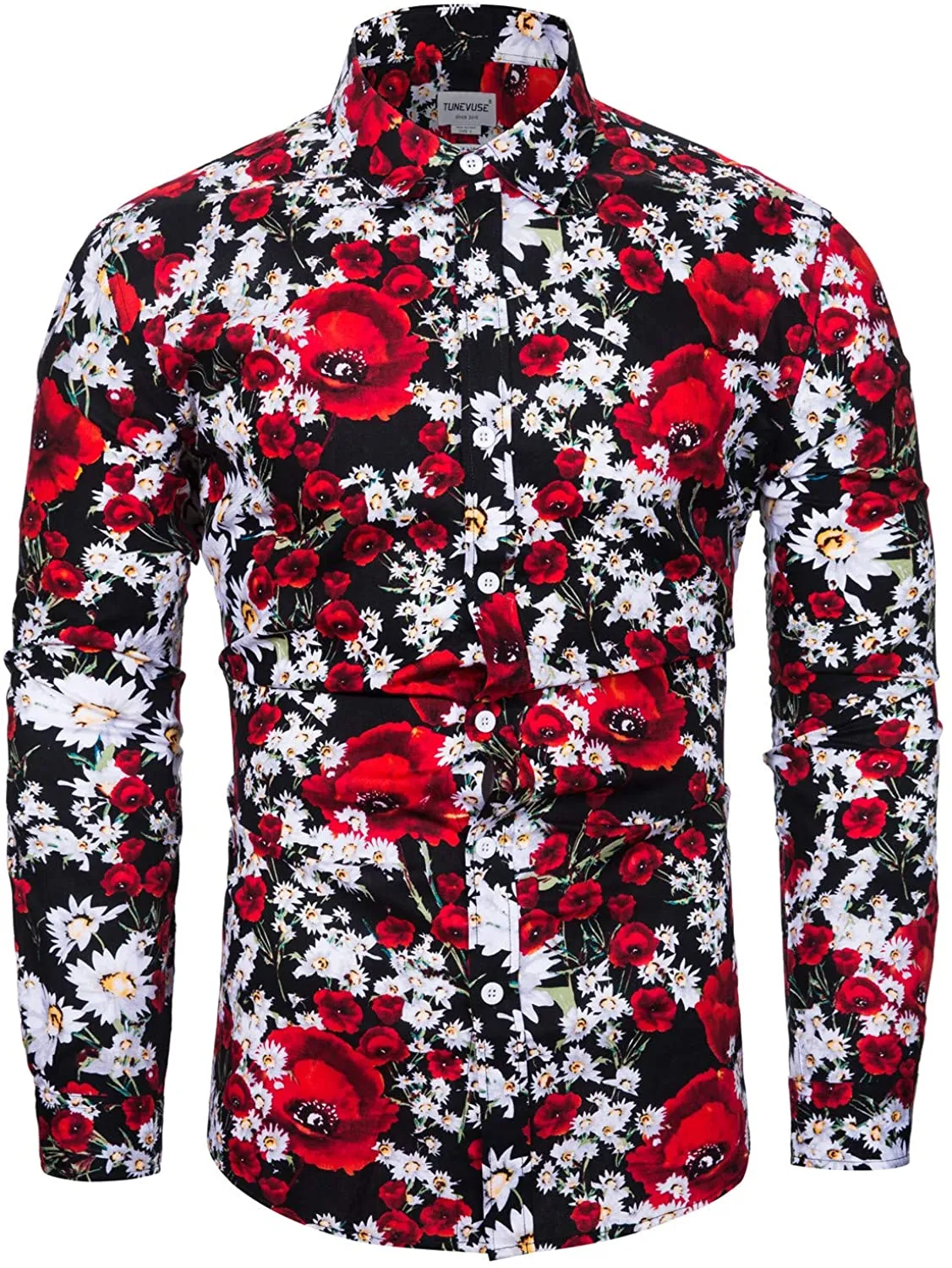 Men's Casual Mint Floral Long Sleeve Button Up Shirt
