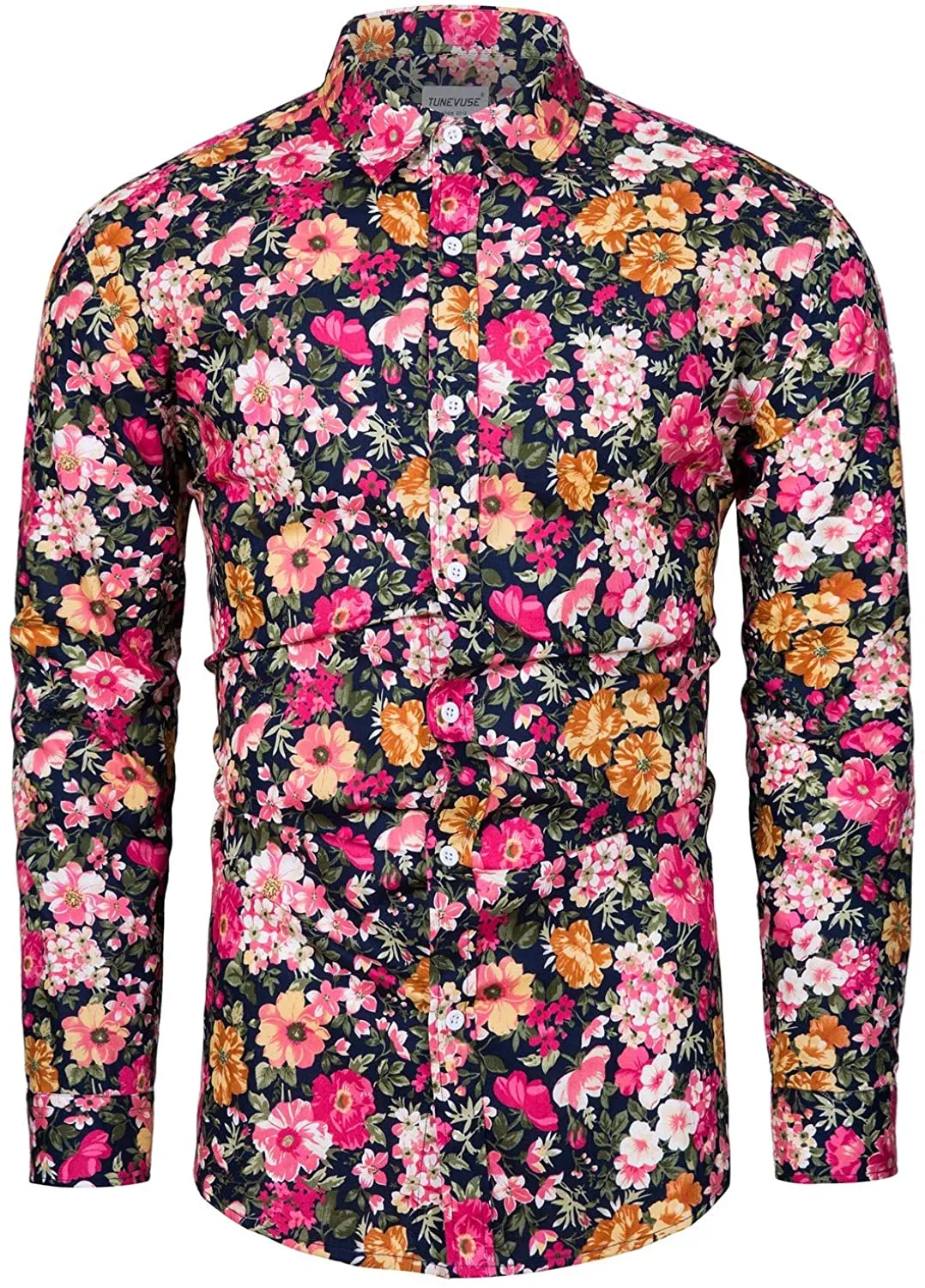 Men's Casual Mint Floral Long Sleeve Button Up Shirt