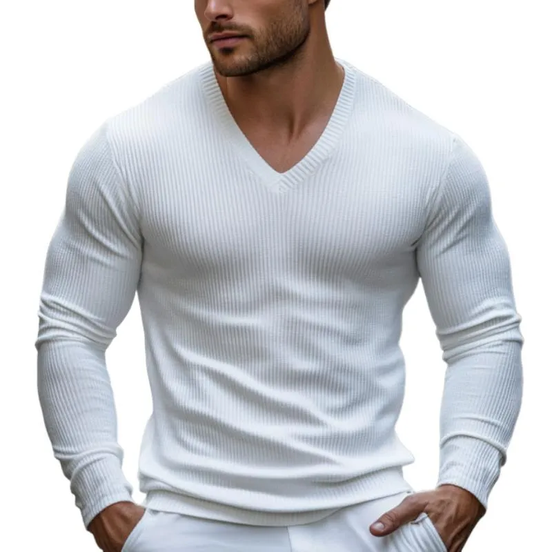 Men's Classic Casual V-Neck Knitted Slim Fit Long Sleeve T-Shirt 98752147K