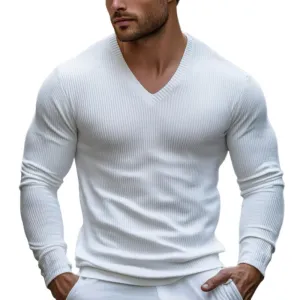 Men's Classic Casual V-Neck Knitted Slim Fit Long Sleeve T-Shirt 98752147K