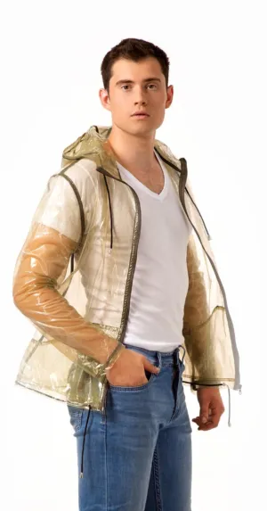 Men's Long Transparent vinyl Raincoat