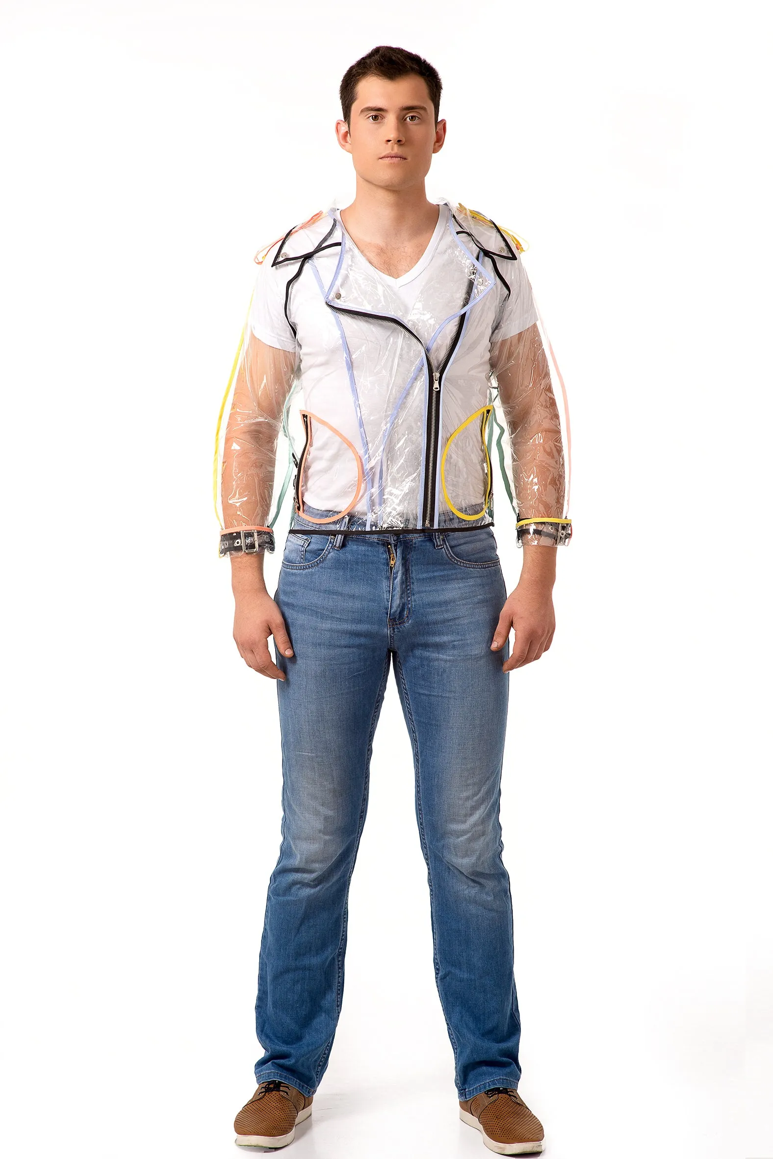 Men's Transparent Vinyl Biker Jacket.
