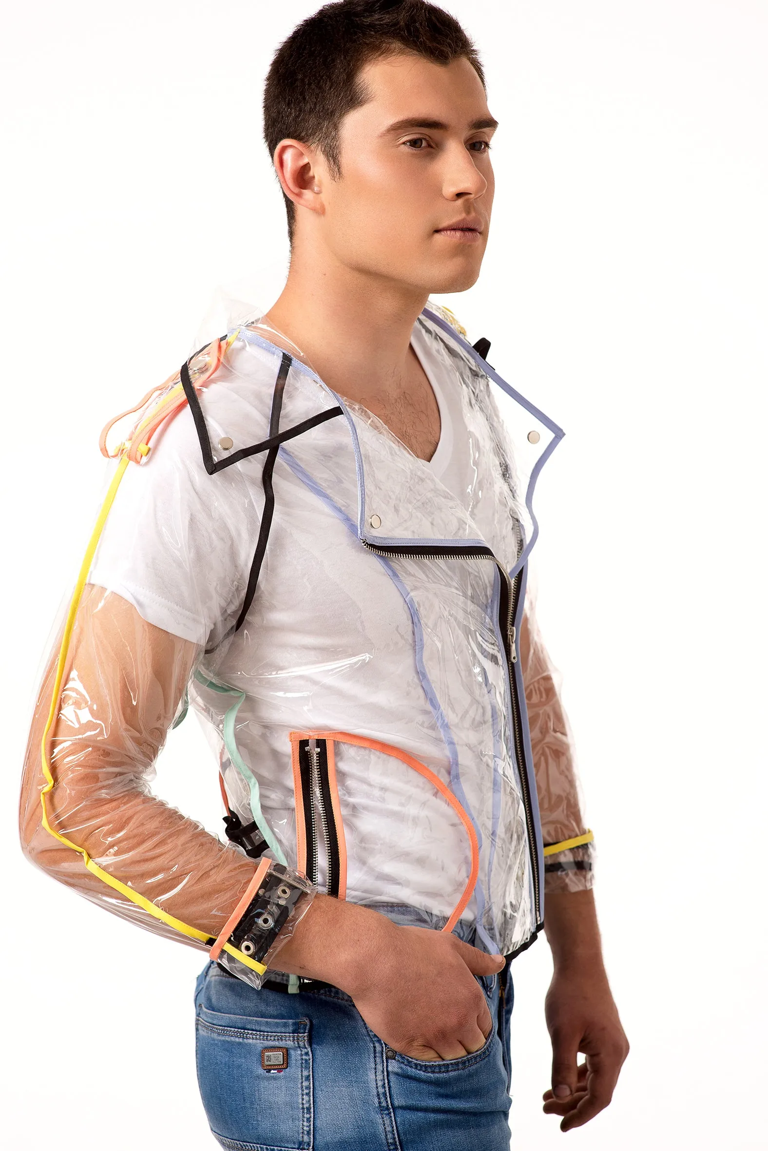 Men's Transparent Vinyl Biker Jacket.