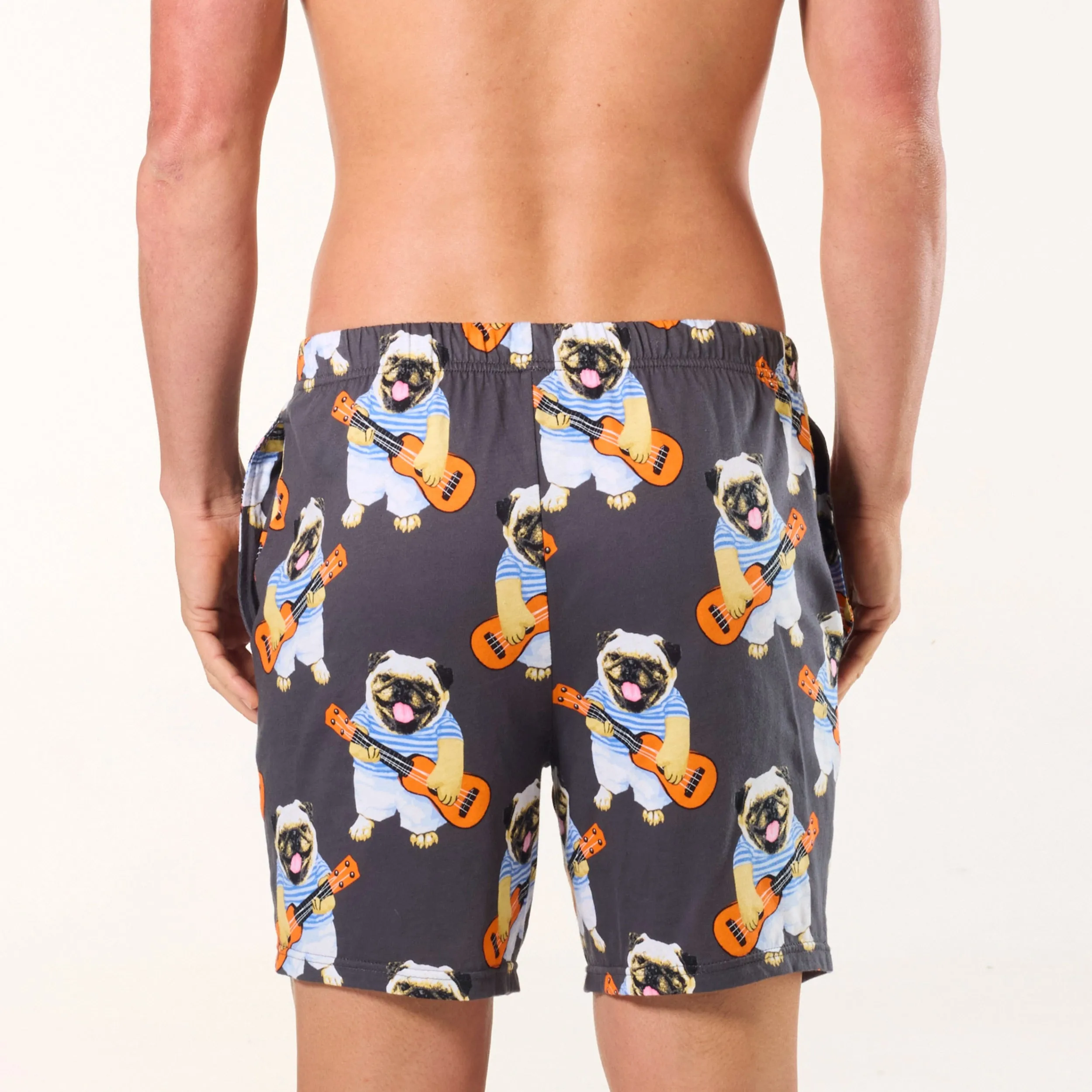 Men's Ukulele Pugs Cotton Knit Sleep Short - Charcoal